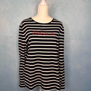 Talbots Navy and White Striped Tee Ohh La La Size XL